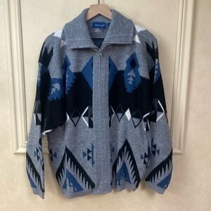 VTG Towncraft Mens Blue/Gray Acrylic Full Zip Sweater Size Large USA MADE